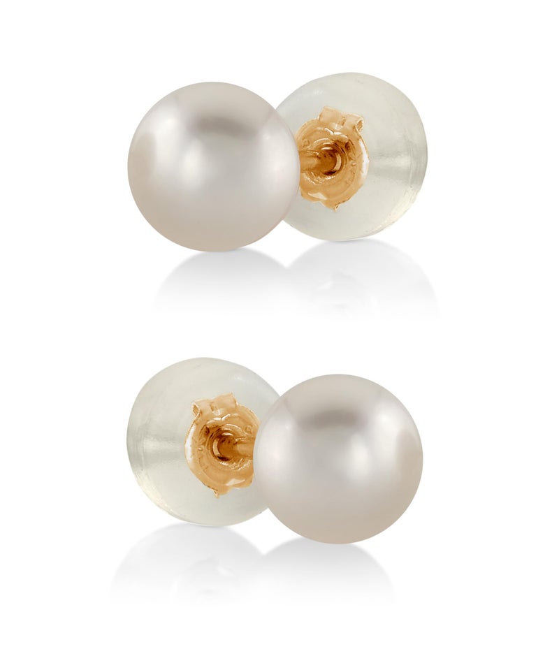THE PEARL SOURCE 5.5-6.0mm White Japanese Akoya Real Pearl Earrings for Women - 14k Gold Stud Pearl Earrings | Hypoallergenic Earrings with Genuine Cultured Pearls - Image 1